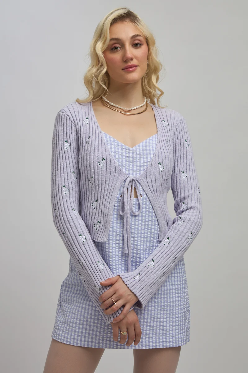 Rubie|Cotton Front Open Embroidery Tie-Up Top