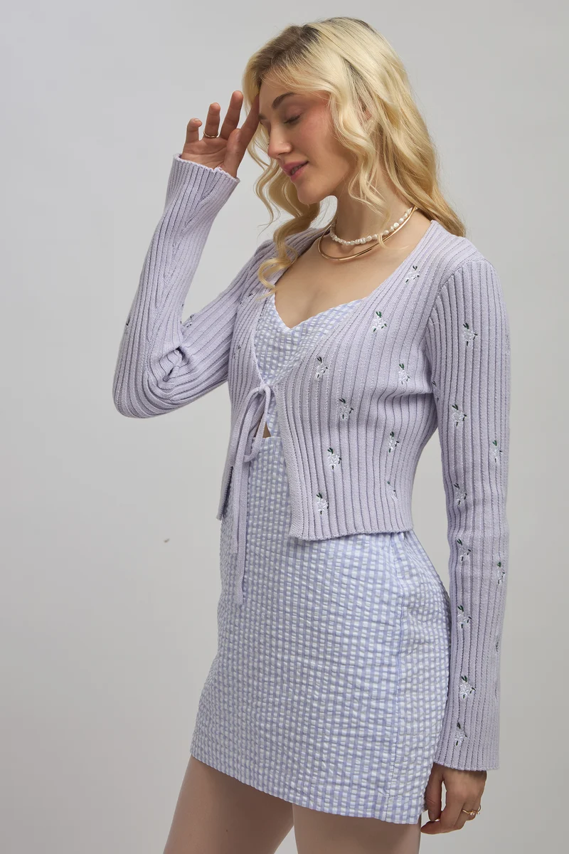 Rubie|Cotton Front Open Embroidery Tie-Up Top