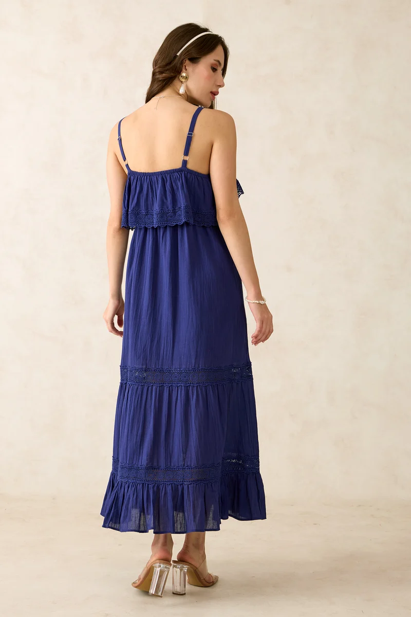 Kristen|100% Cotton Lace Detail Midi Dress
