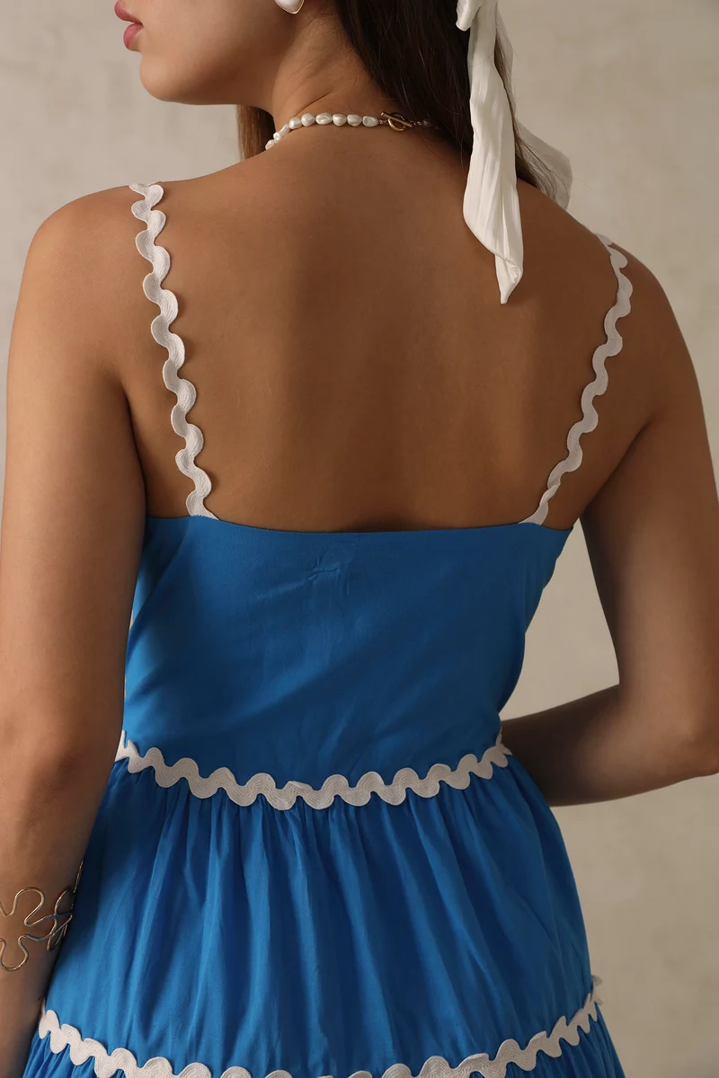 April|100% Cotton Blue Tiered Mini Dress