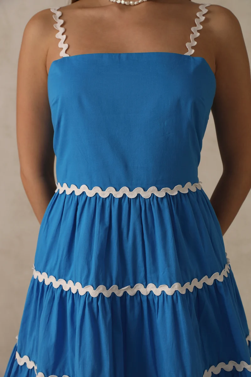 April|100% Cotton Blue Tiered Mini Dress