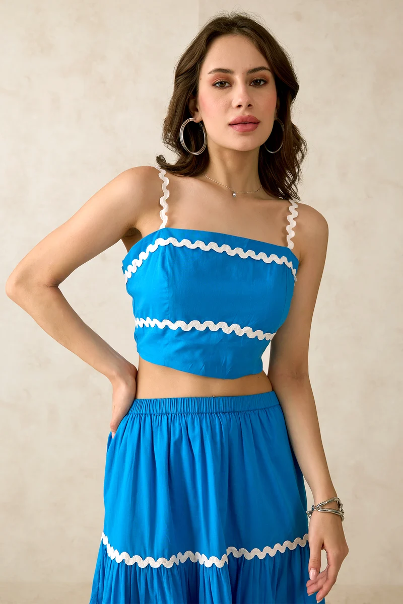 June Top|100% Cotton Blue Crop Top
