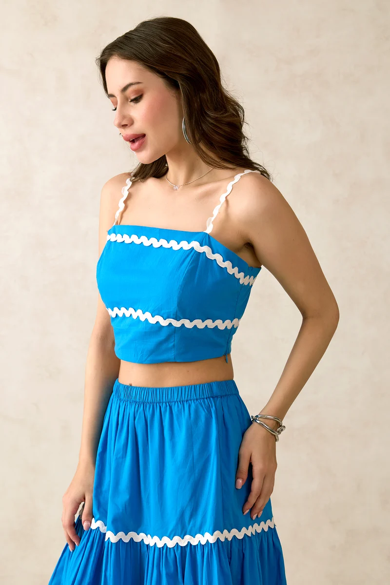 June Top|100% Cotton Blue Crop Top