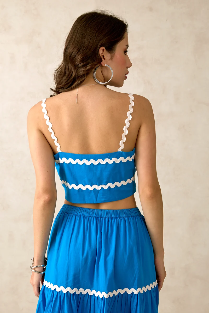June Top|100% Cotton Blue Crop Top