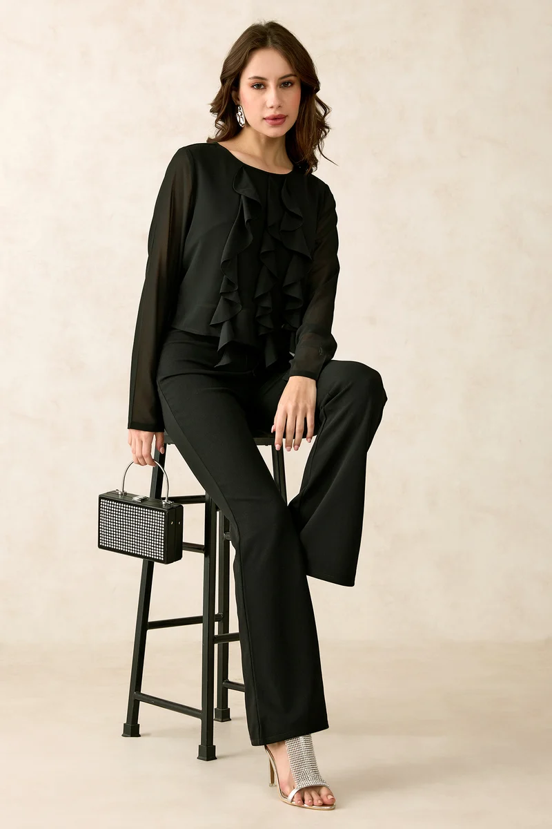 Layla|Georgette Vertical Ruffle Detail Top