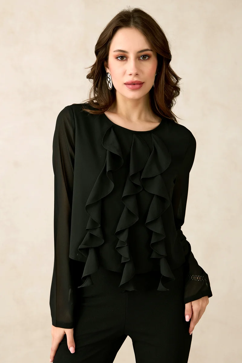 Layla|Georgette Vertical Ruffle Detail Top