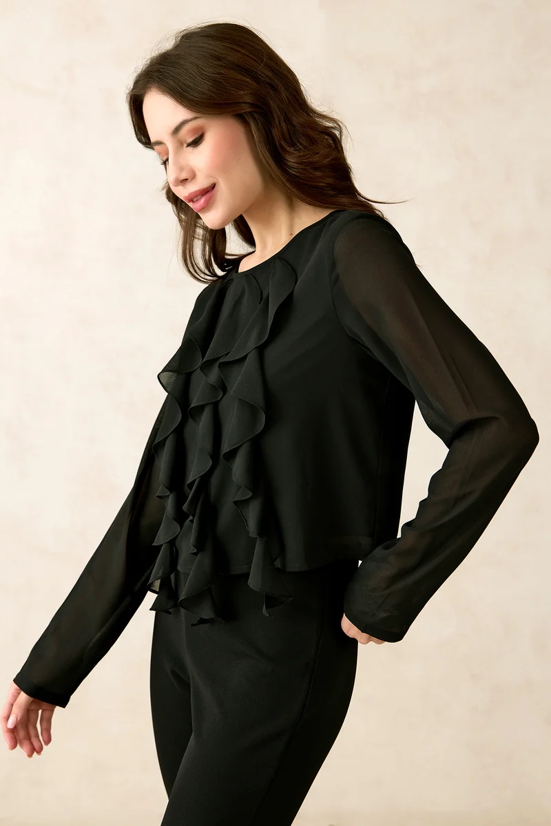Layla|Georgette Vertical Ruffle Detail Top