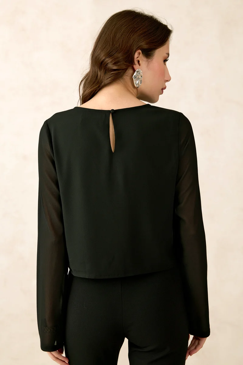 Layla|Georgette Vertical Ruffle Detail Top