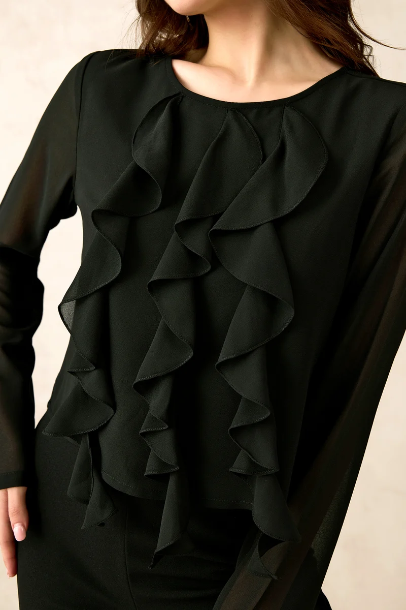 Layla|Georgette Vertical Ruffle Detail Top