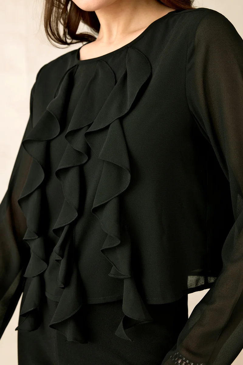 Layla|Georgette Vertical Ruffle Detail Top