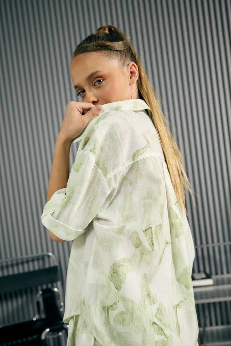Cher Shirt|Slub Printed Roll-Up Sleeve Shirt