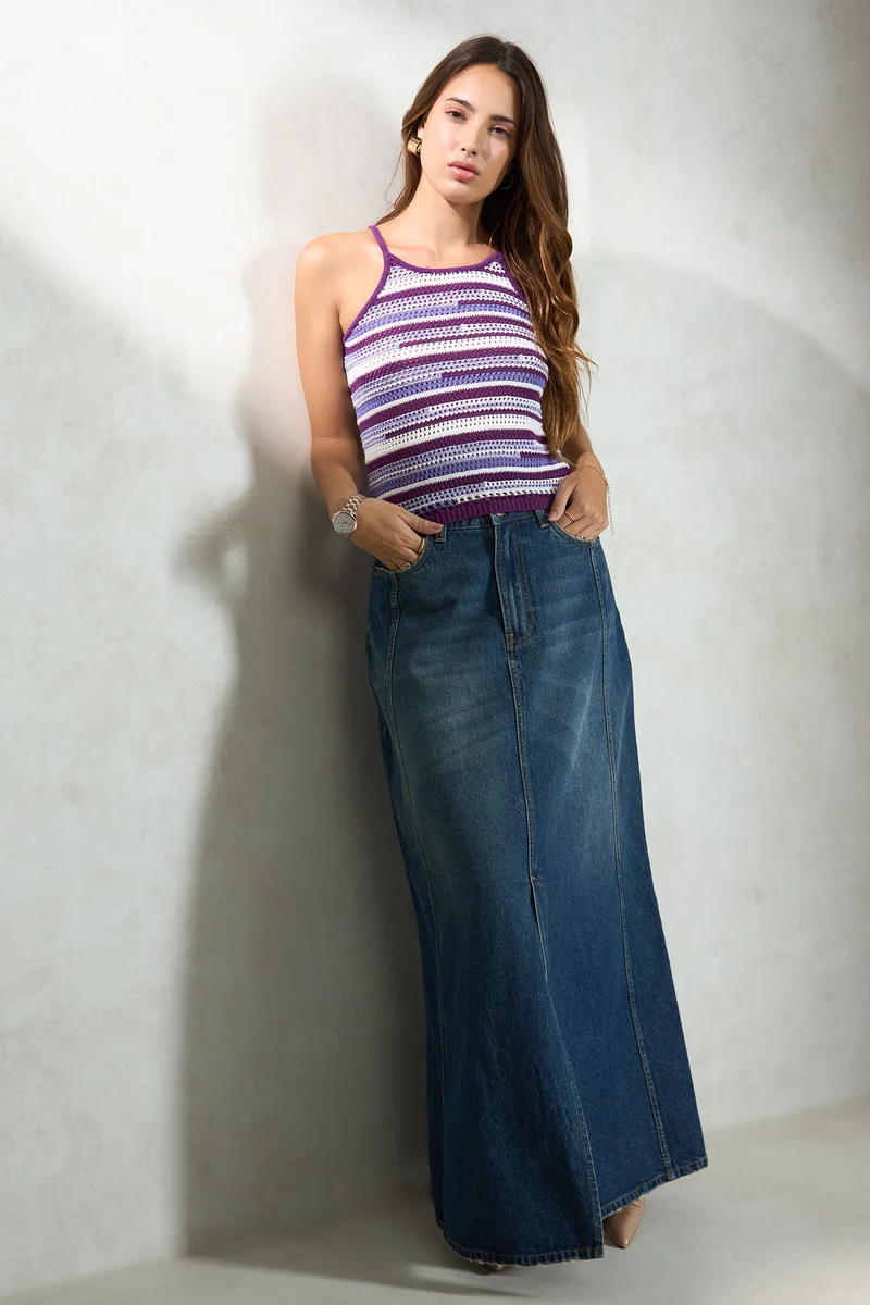 Leocadia|100% Cotton Knit Structure Achromatic Top