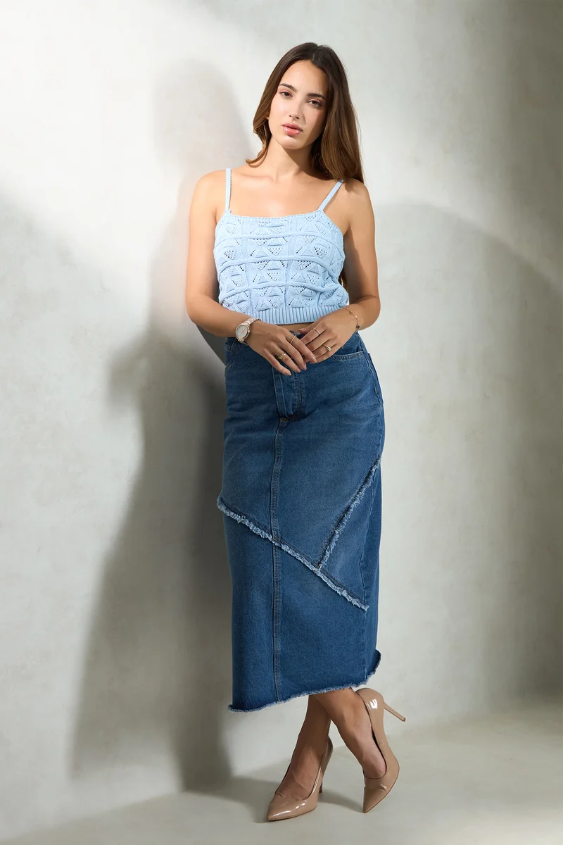Maelis|100% Cotton Knitted Strappy Crop Top