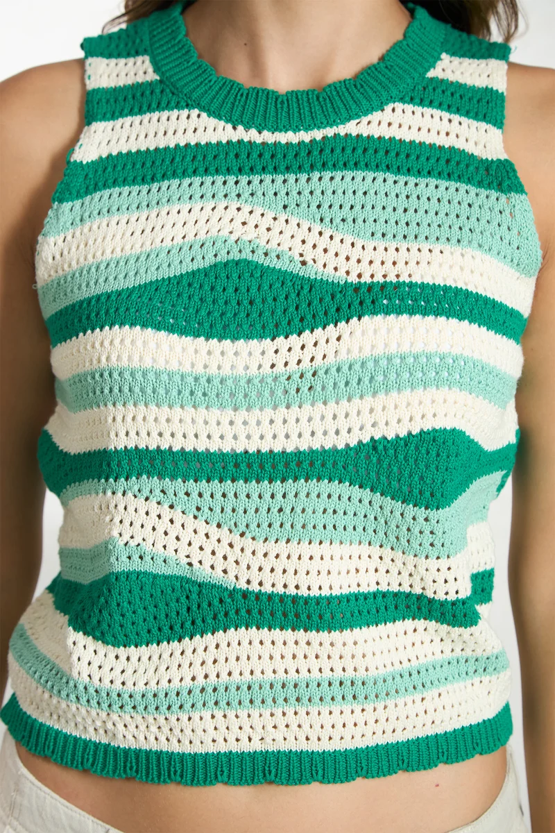 Illyrial|100% Cotton Multicolour Sleeveless Knit Top