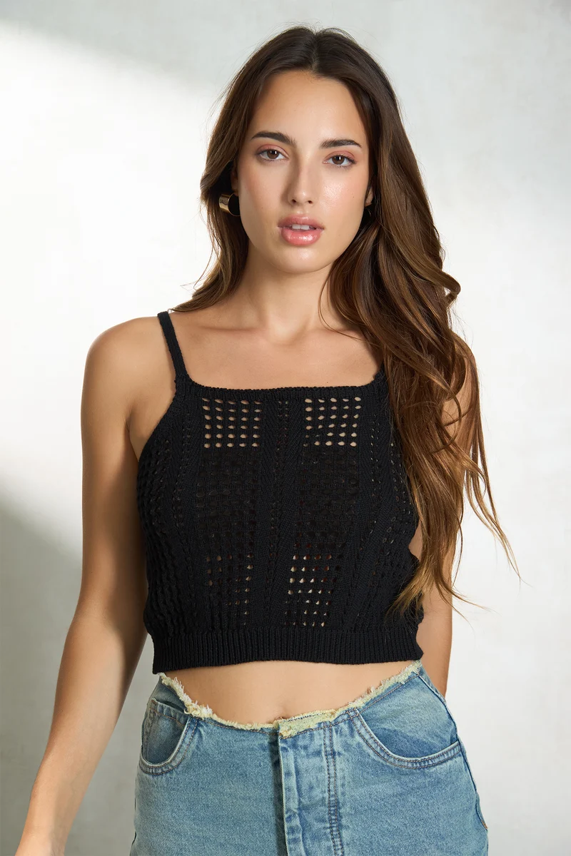 Amabel|100% Cotton Strappy Squareneck Knit Top