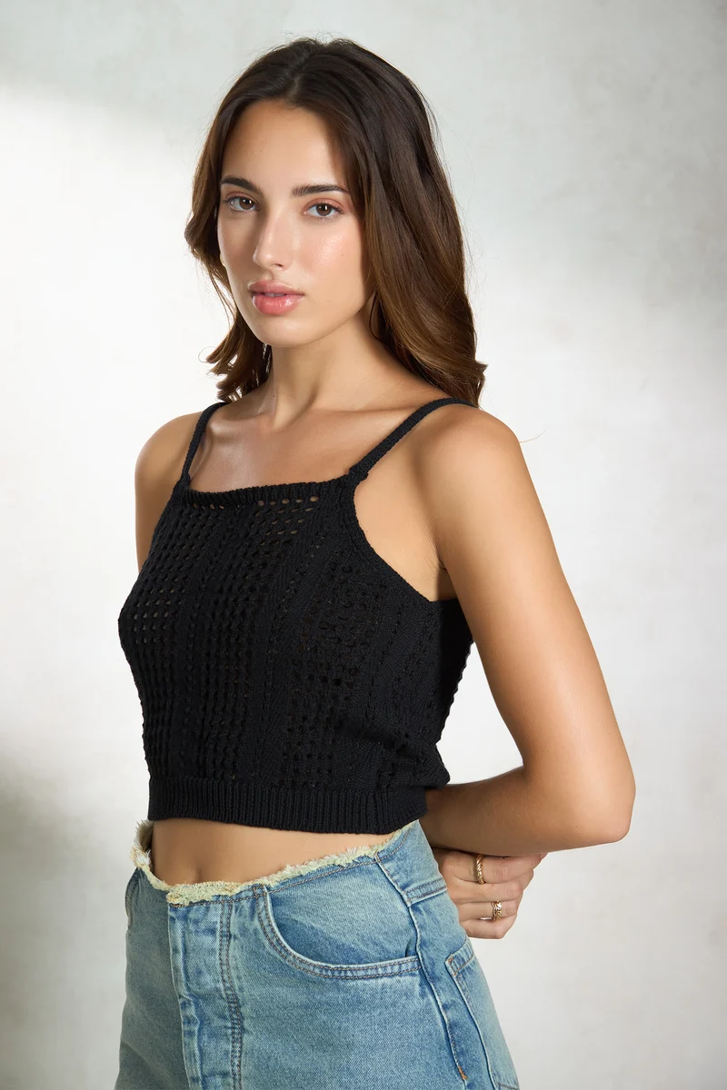 Amabel|100% Cotton Strappy Squareneck Knit Top