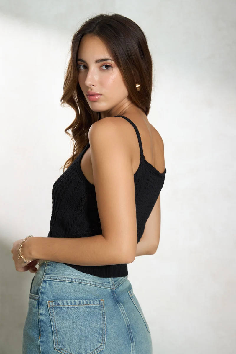 Amabel|100% Cotton Strappy Squareneck Knit Top