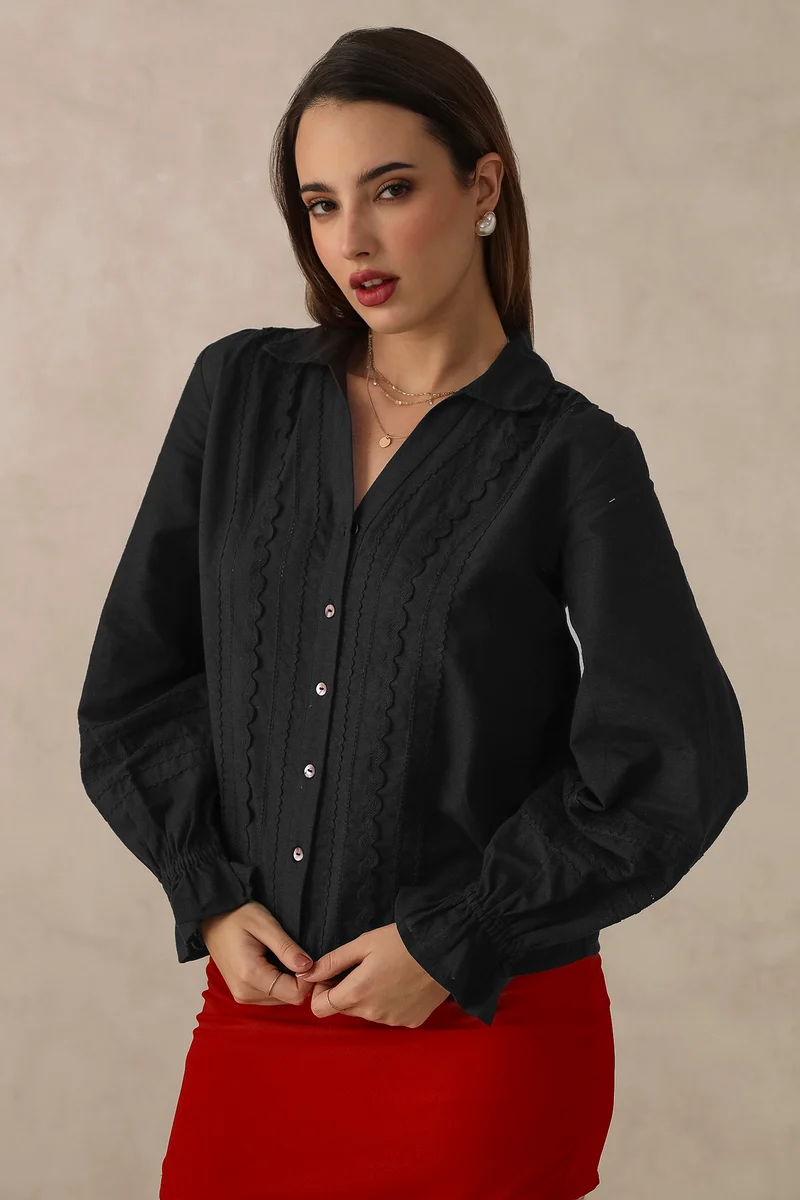 Blake|100% Cotton Black Lace Shirt