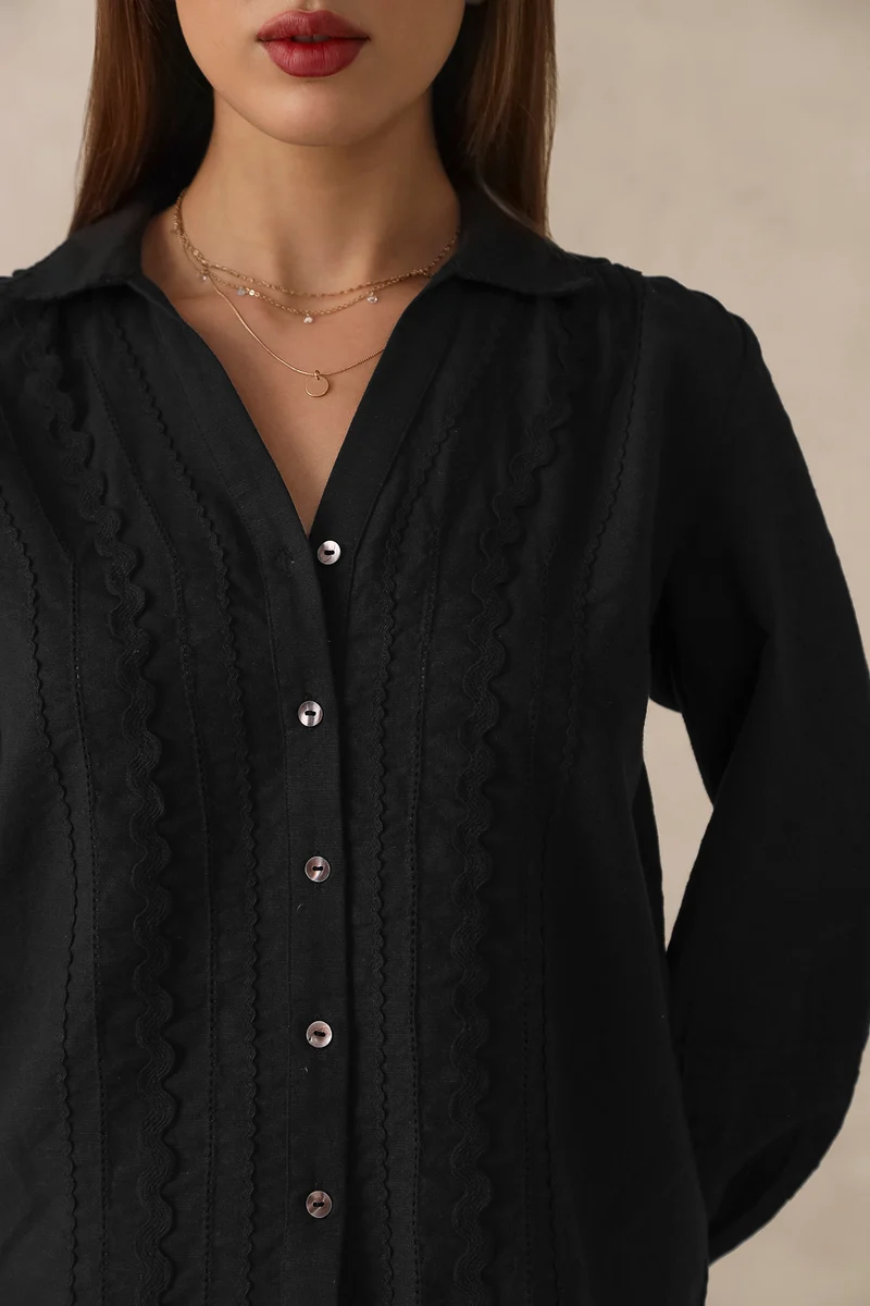 Blake|100% Cotton Black Lace Shirt