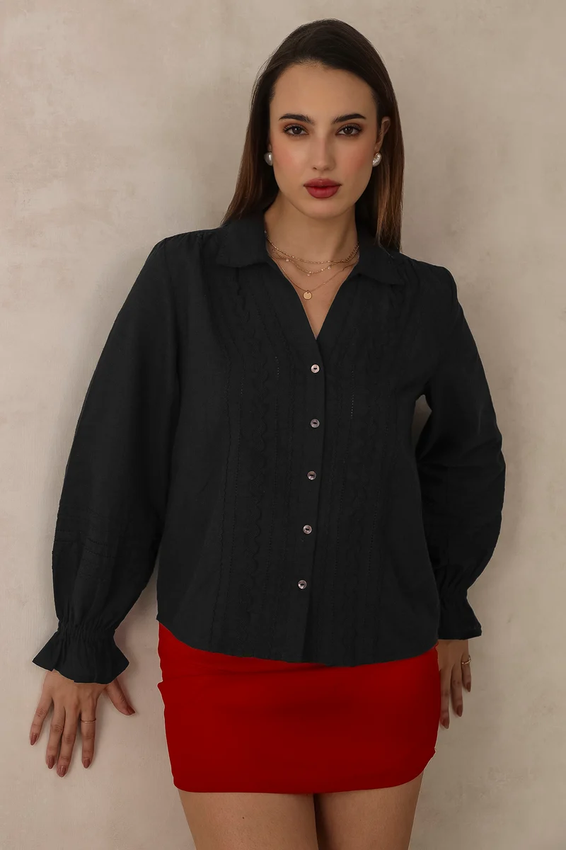 Blake|100% Cotton Black Lace Shirt