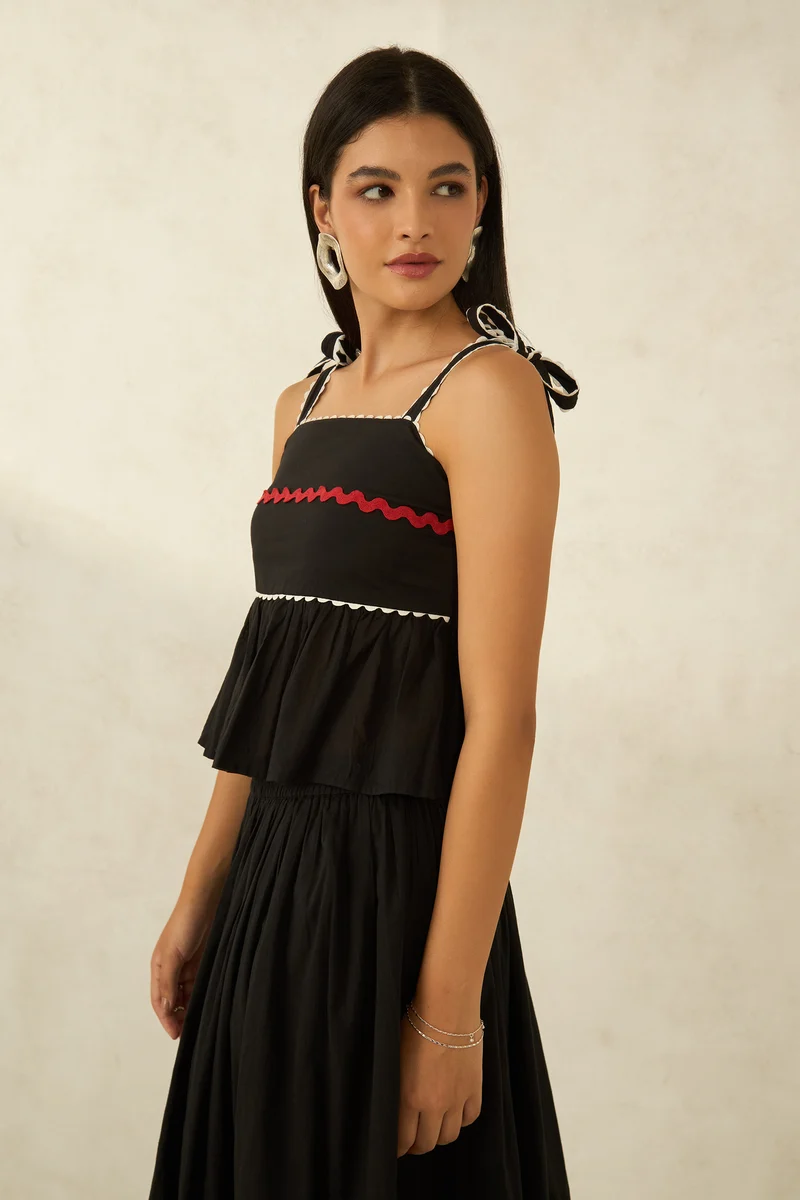 Miesha Top|100% Cotton Black Peplum Top With Lace