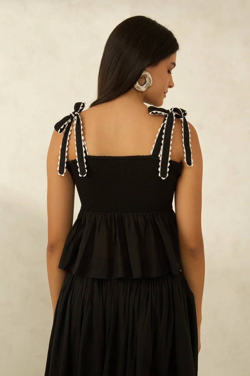 Miesha Top|100% Cotton Black Peplum Top With Lace