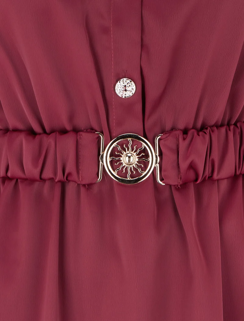 Robe satinée style chemise à manches longues - Lie de vin