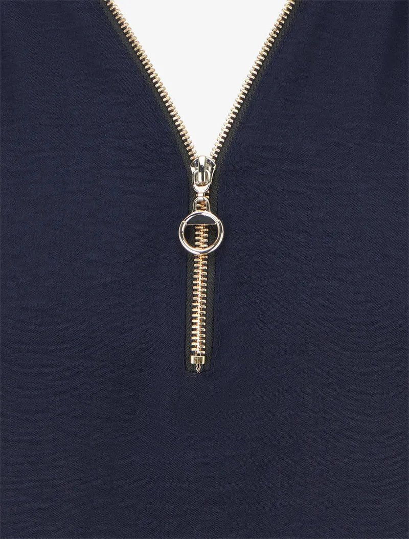 Top fluide à col zippé - Marine
