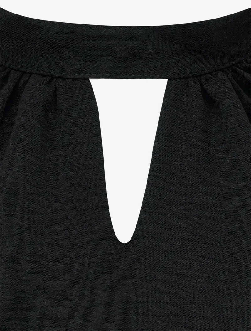 Top à manches raglan en dentelle et col ajouré - Noir