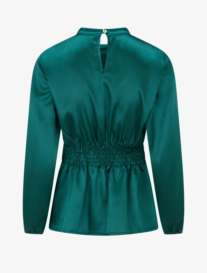Top satiné à col montant et effet drapé - Vert foncé