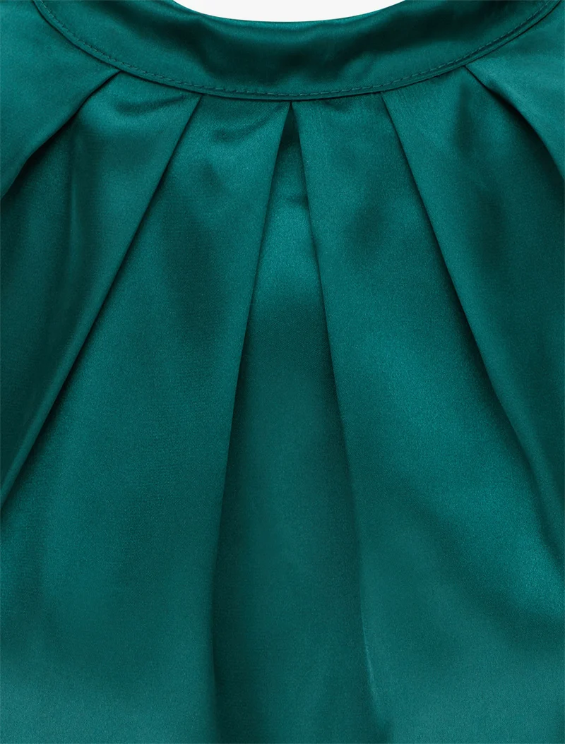 Top satiné à col montant et effet drapé - Vert foncé