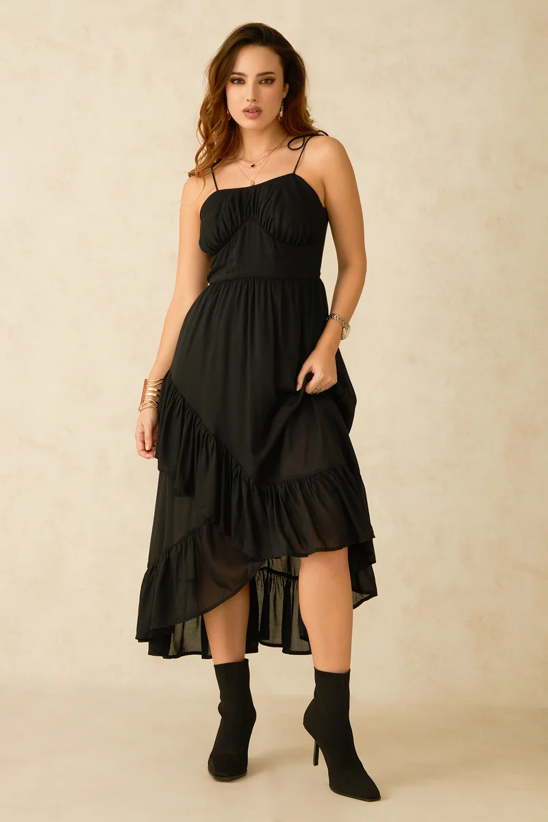 Cosette|100% Modal Asymmetrical Frill Hem Dress