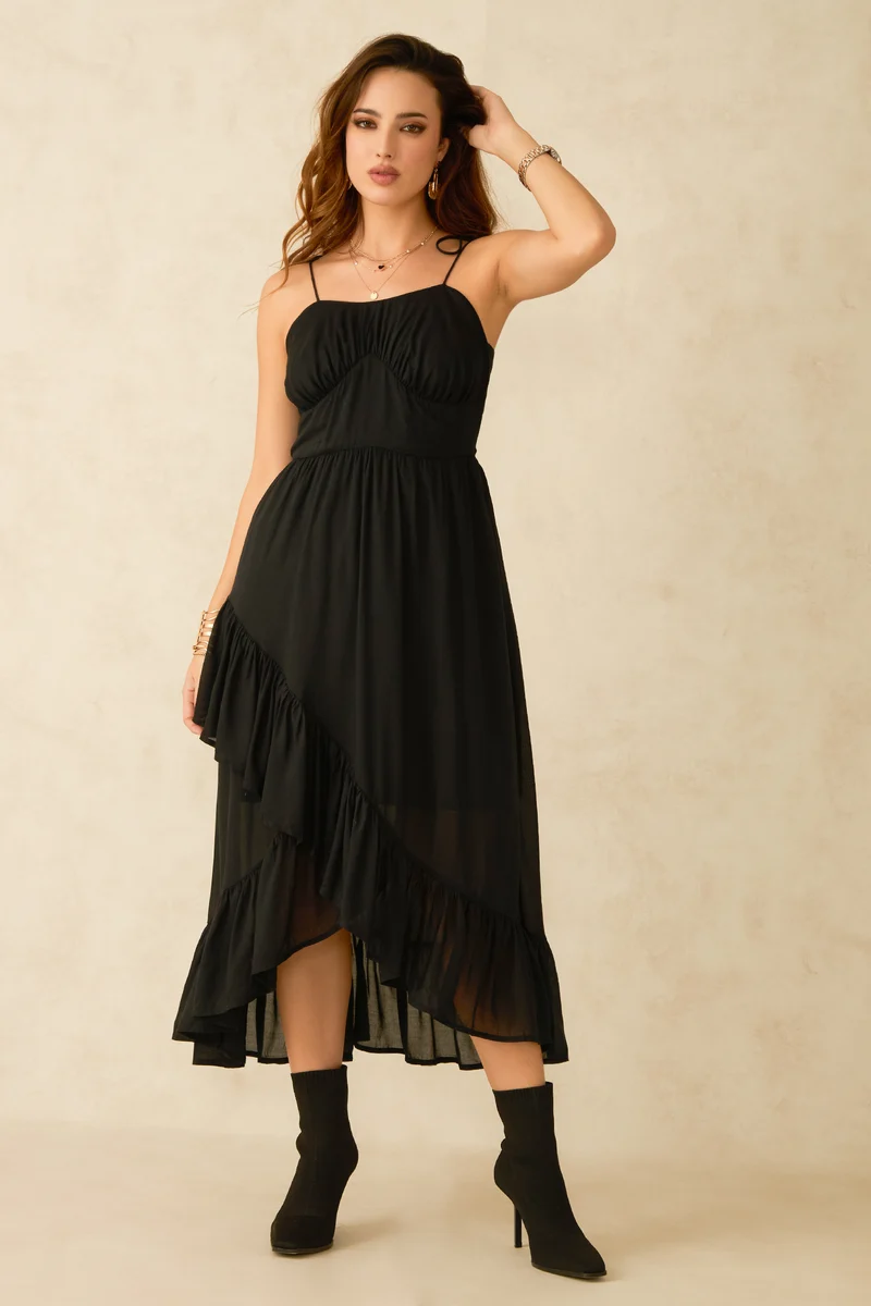 Cosette|100% Modal Asymmetrical Frill Hem Dress