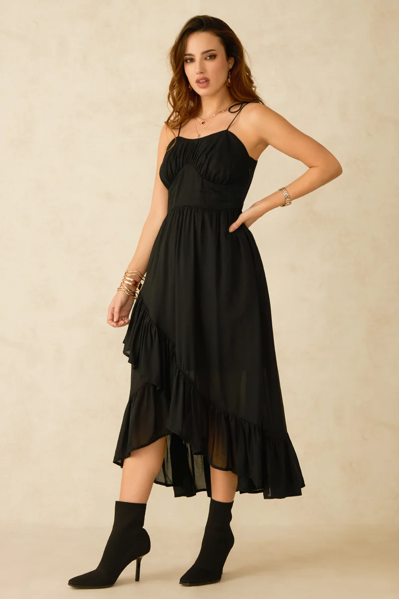 Cosette|100% Modal Asymmetrical Frill Hem Dress