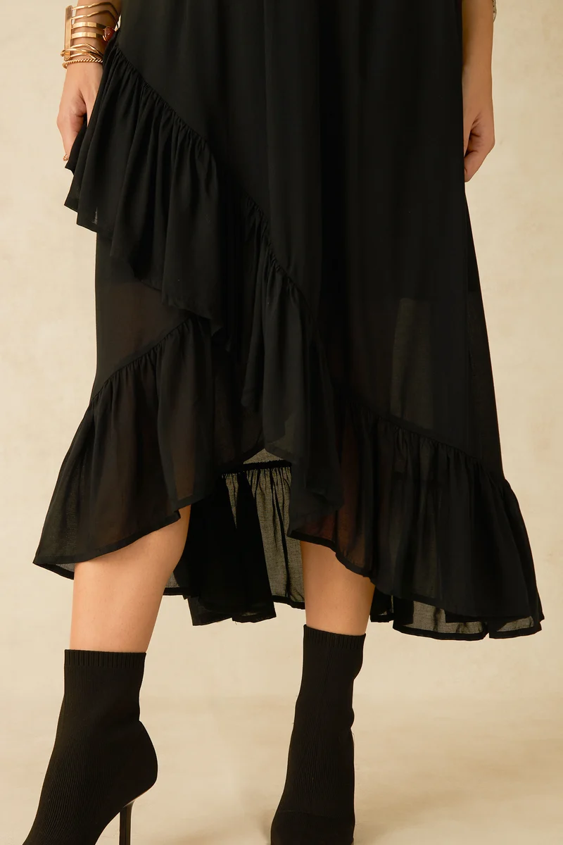 Cosette|100% Modal Asymmetrical Frill Hem Dress