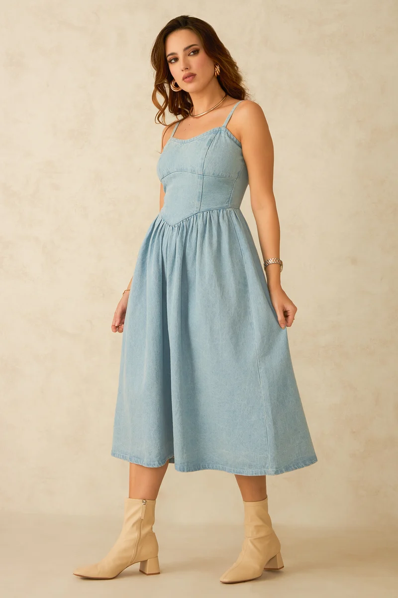 Karal |100% Cotton Paneled Fitted Bodice Dress