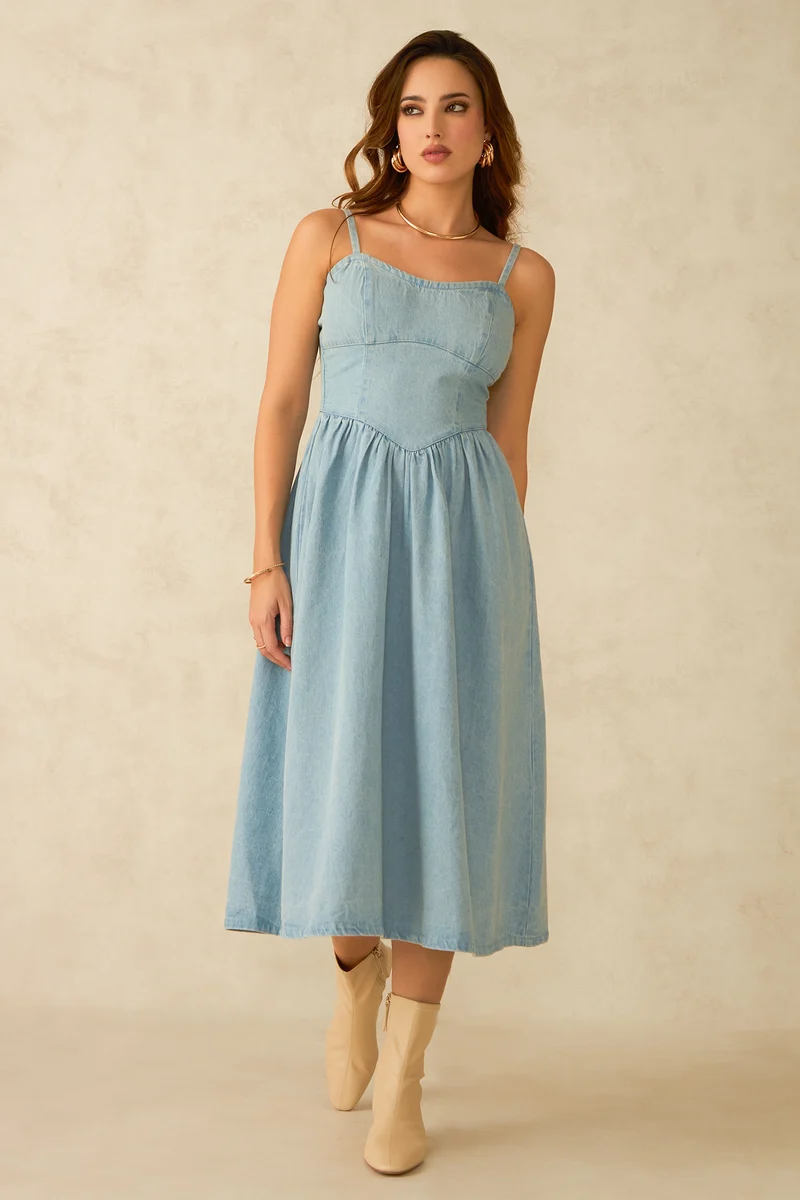 Karal |100% Cotton Paneled Fitted Bodice Dress