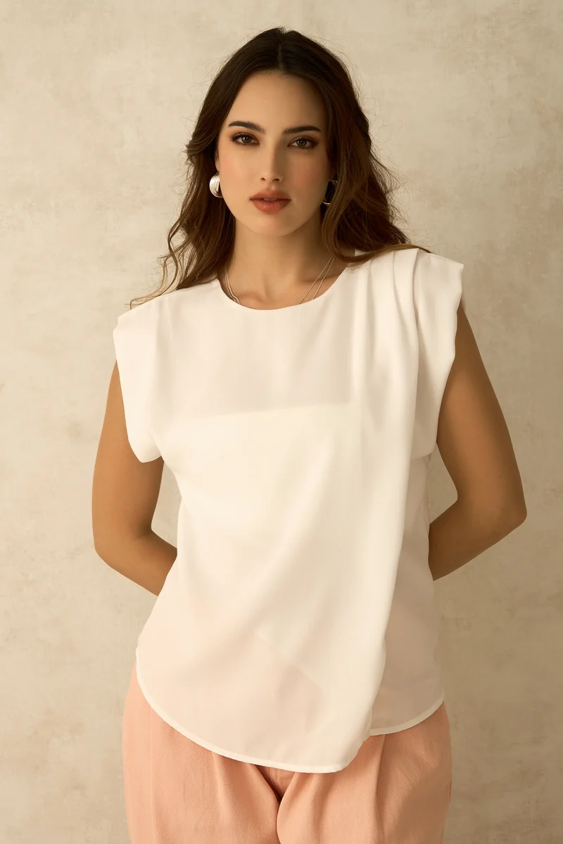 Saira|100% Moss Crepe Side Pleat Top