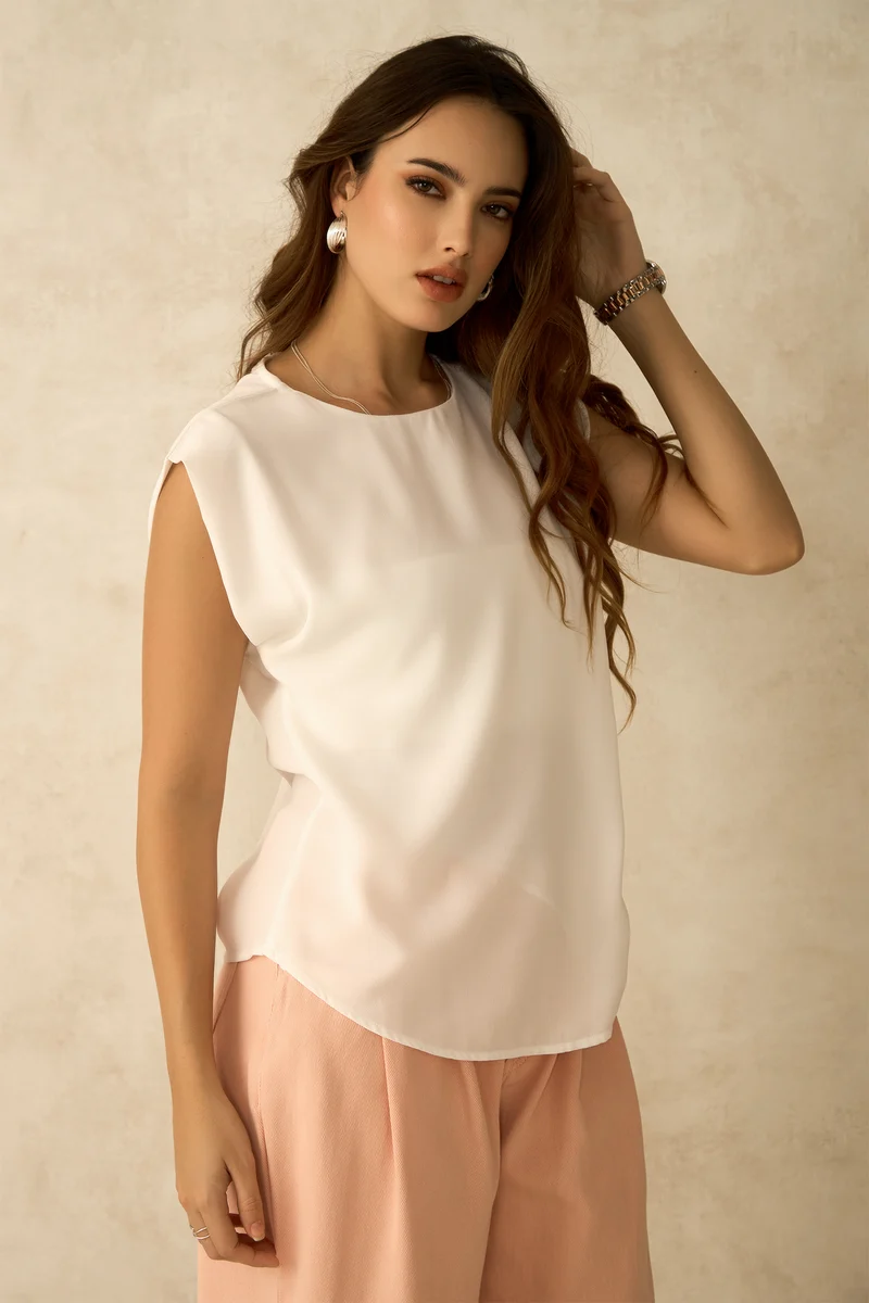 Saira|100% Moss Crepe Side Pleat Top