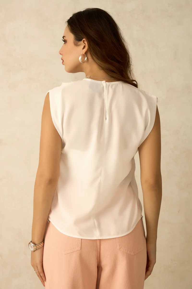 Saira|100% Moss Crepe Side Pleat Top