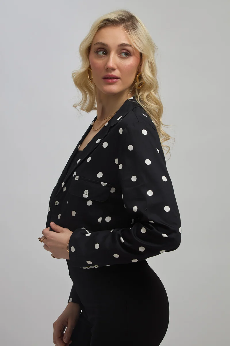 Reyna |100% Cotton Polka Crop Blazer