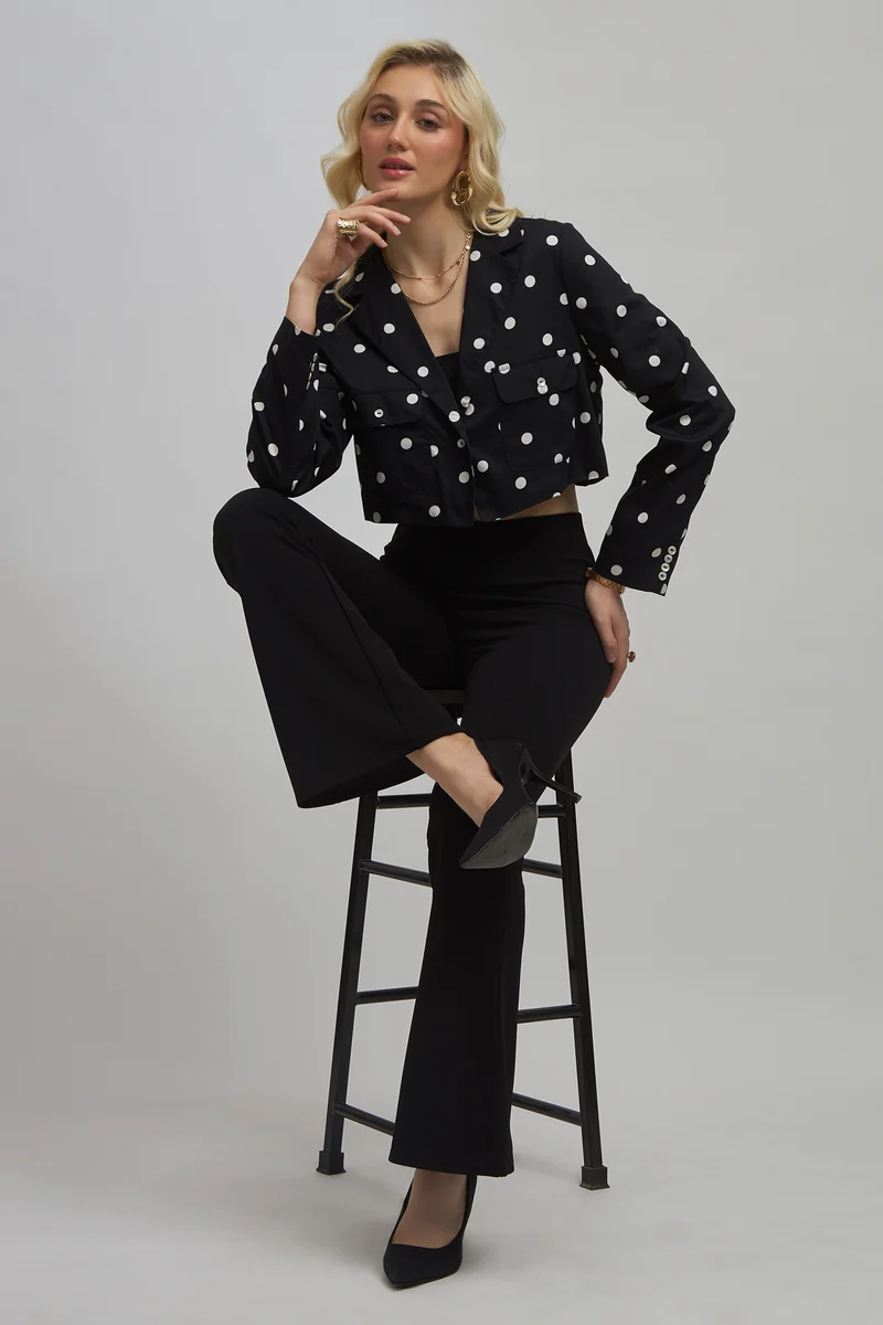 Reyna |100% Cotton Polka Crop Blazer