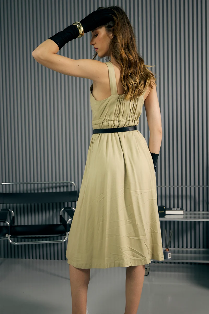 Yara|100% Viscose Front Button-Down Midi Dress
