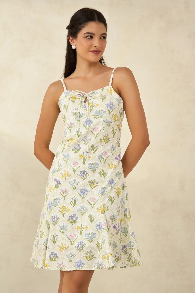 Shirin|100% Cotton Godet Panel Printed Dress