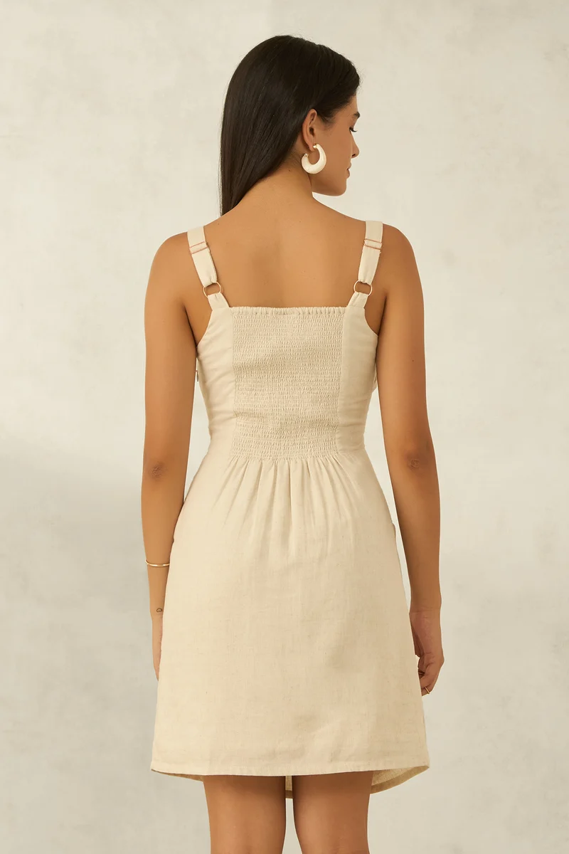 Blanca|Linen Side Ruched Bodycon Mini Dress