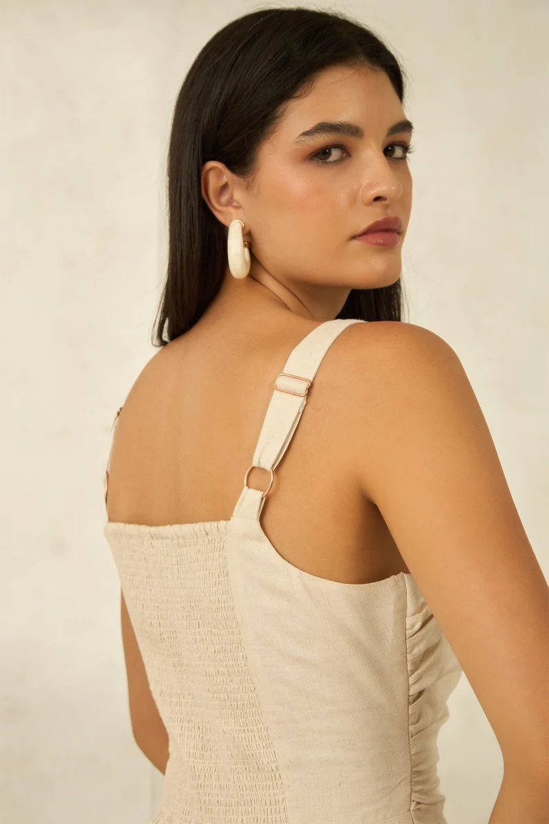 Blanca|Linen Side Ruched Bodycon Mini Dress