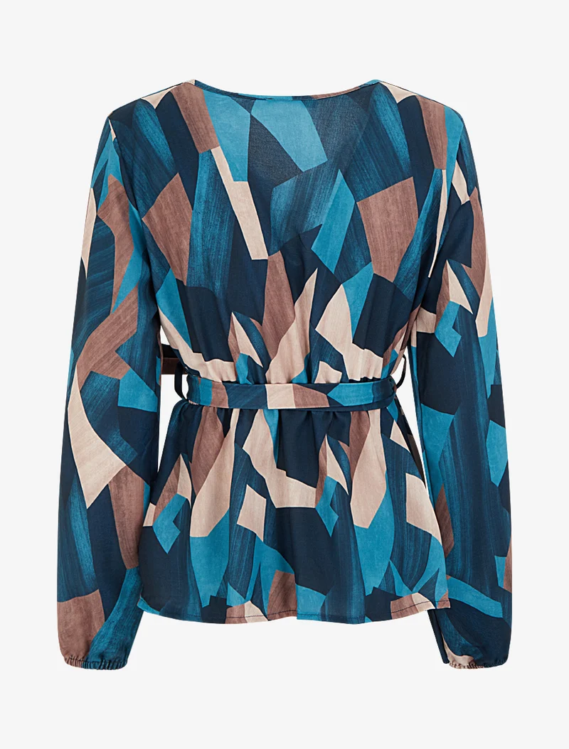 Blouse péplum à imprimé abstrait - Bleu canard