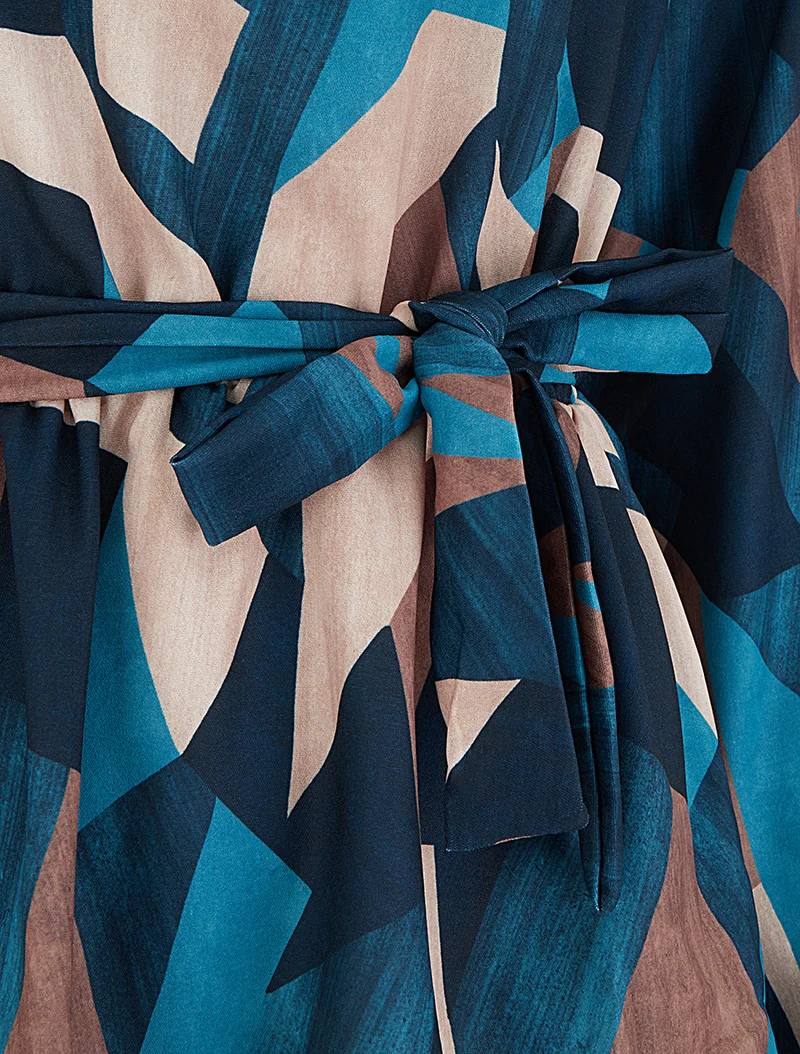 Blouse péplum à imprimé abstrait - Bleu canard