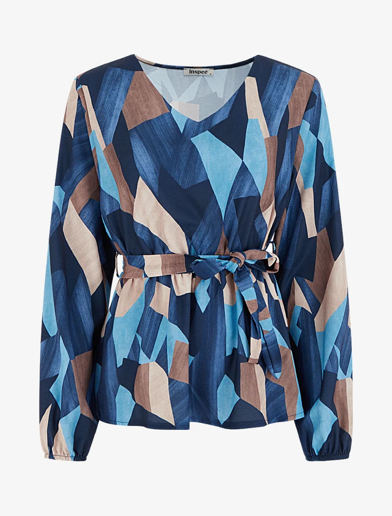 Blouse péplum à imprimé abstrait - Marine