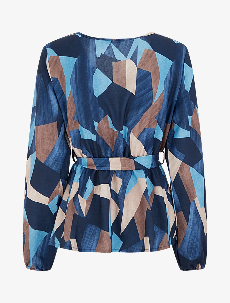 Blouse péplum à imprimé abstrait - Marine